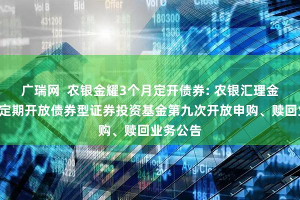 广瑞网  农银金耀3个月定开债券: 农银汇理金耀3个月定期开放债券型证券投资基金第九次开放申购、赎回业务公告