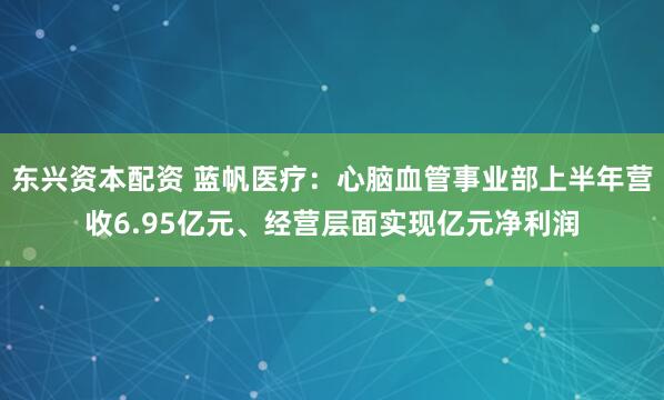 东兴资本配资 蓝帆医疗：心脑血管事业部上半年营收6.95亿元、经营层面实现亿元净利润