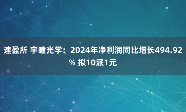 速盈所 宇瞳光学：2024年净利润同比增长494.92% 拟10派1元